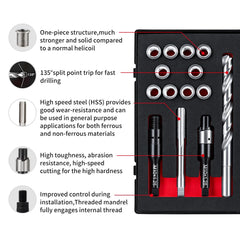 SENNMONN HSS drill, tap and driver laid out demonstrating complete repair kit tools