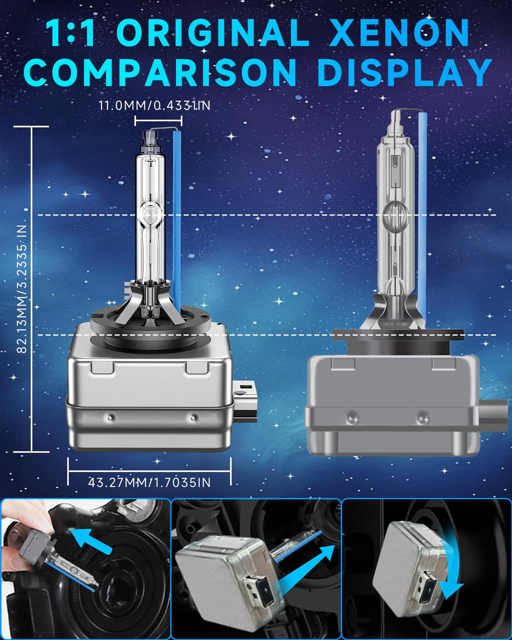 SENROBO D1S beside halogen bulb showing correct size and swap ease