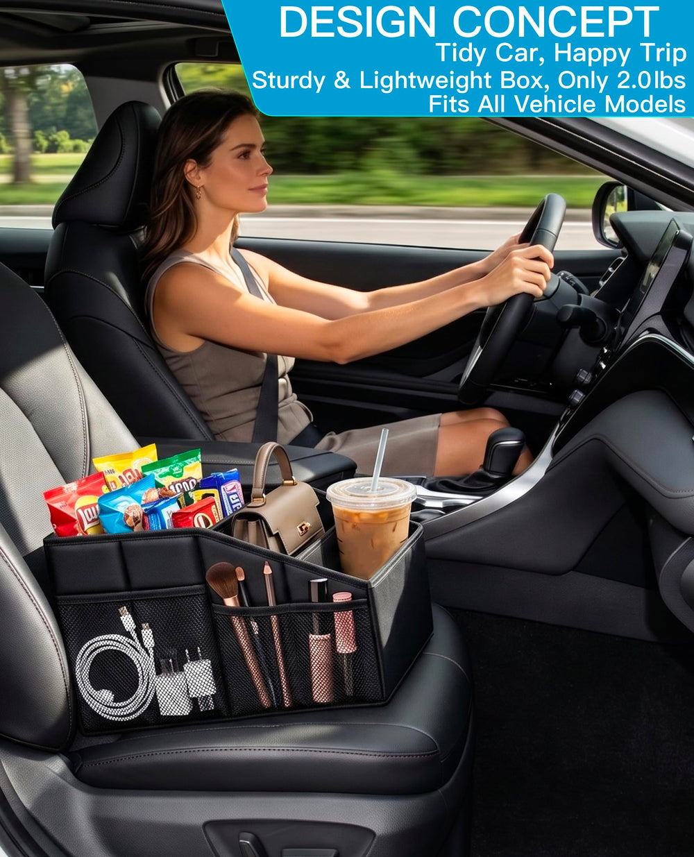 SenronKalm lifestyle shot in family car illustrating organized roadtrip benefits