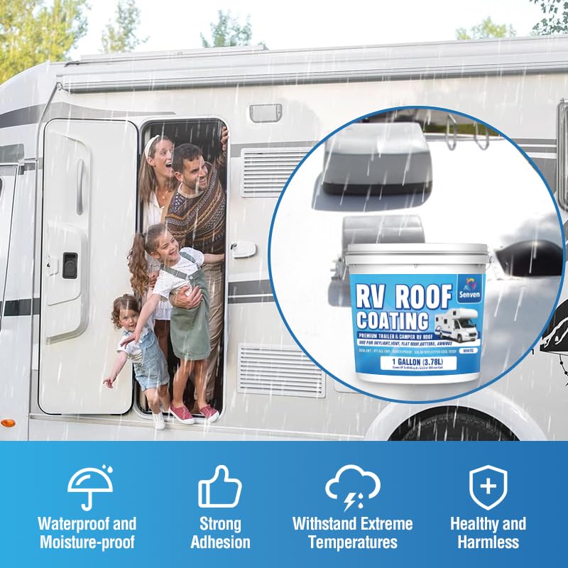SENVEN coated RV roof in campground showing solar-reflective, cooler roof benefit