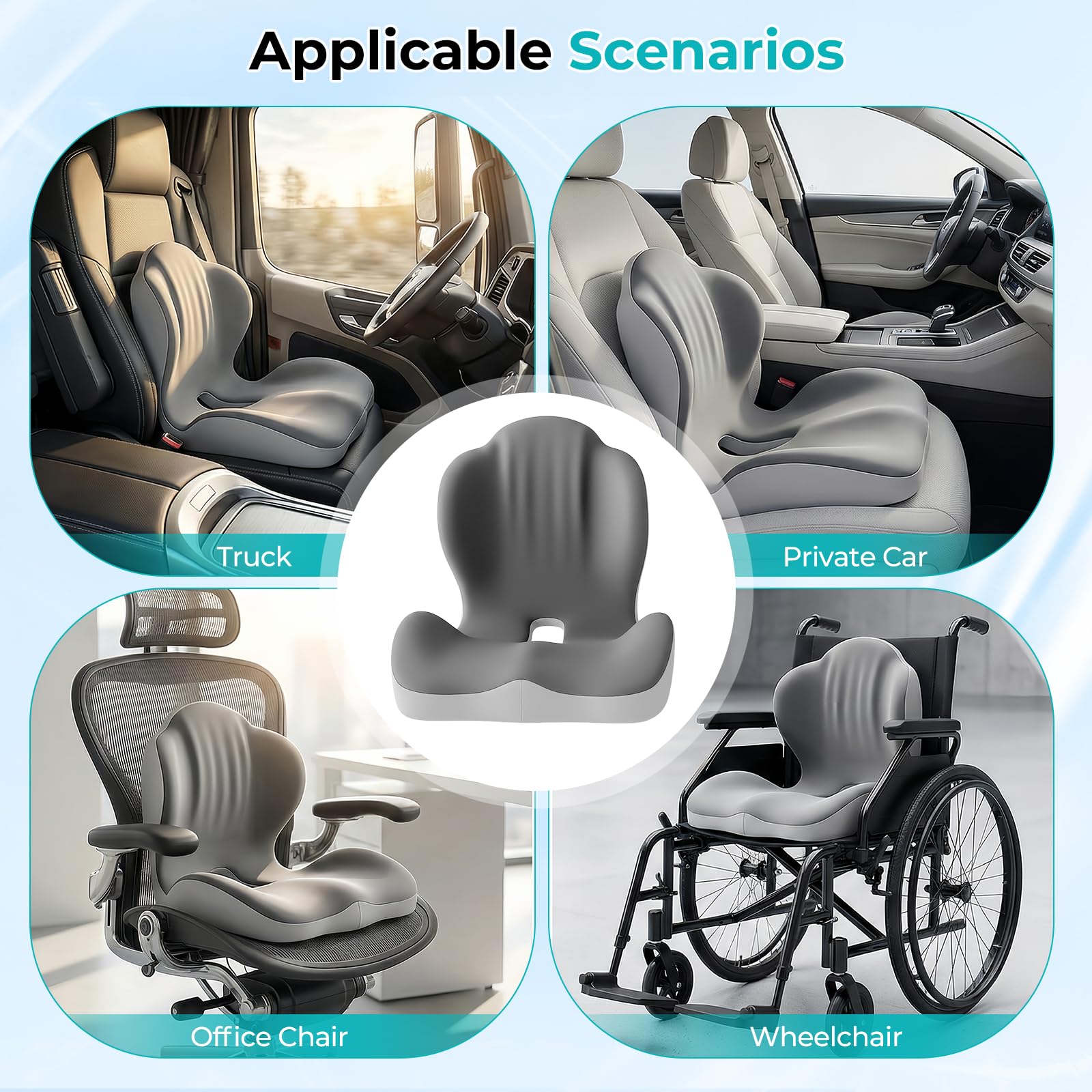 Serdyes cushion on office chair demonstrating portable comfort at desk