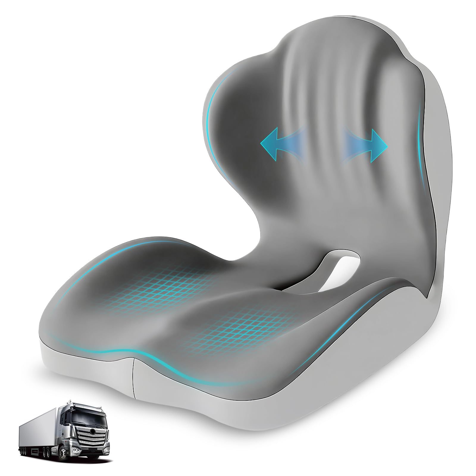 Serdyes front view of cushion showing L-shaped profile and universal fit benefit