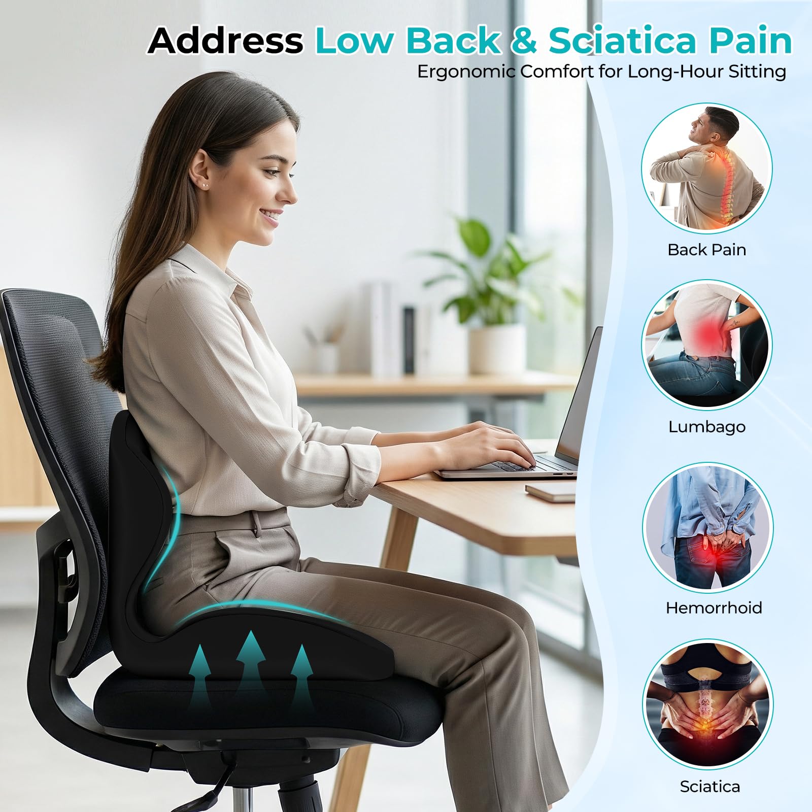 Serdyes placed on an office chair providing long-day sitting relief