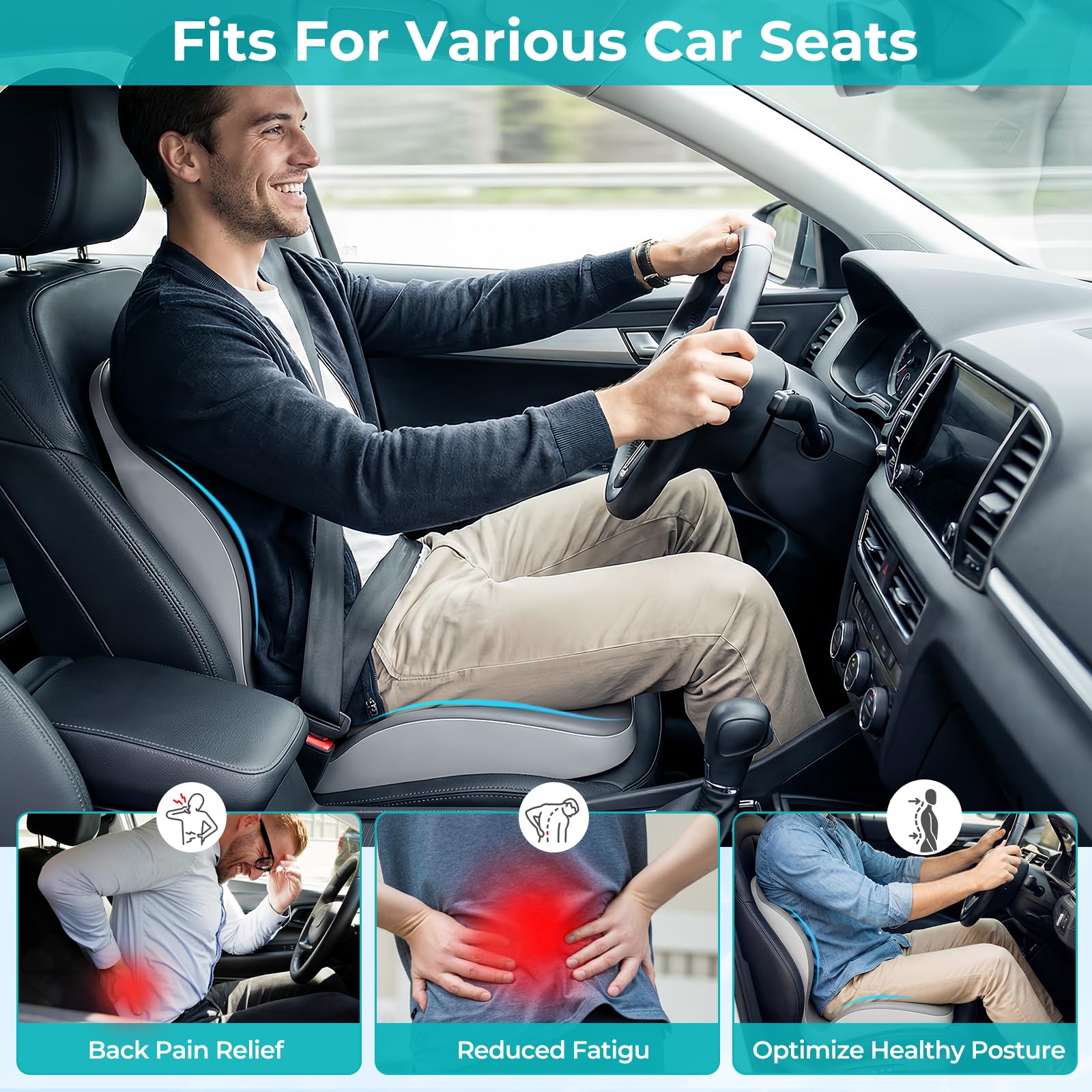 Serdyes cushion installed in car seat improving posture and visibility