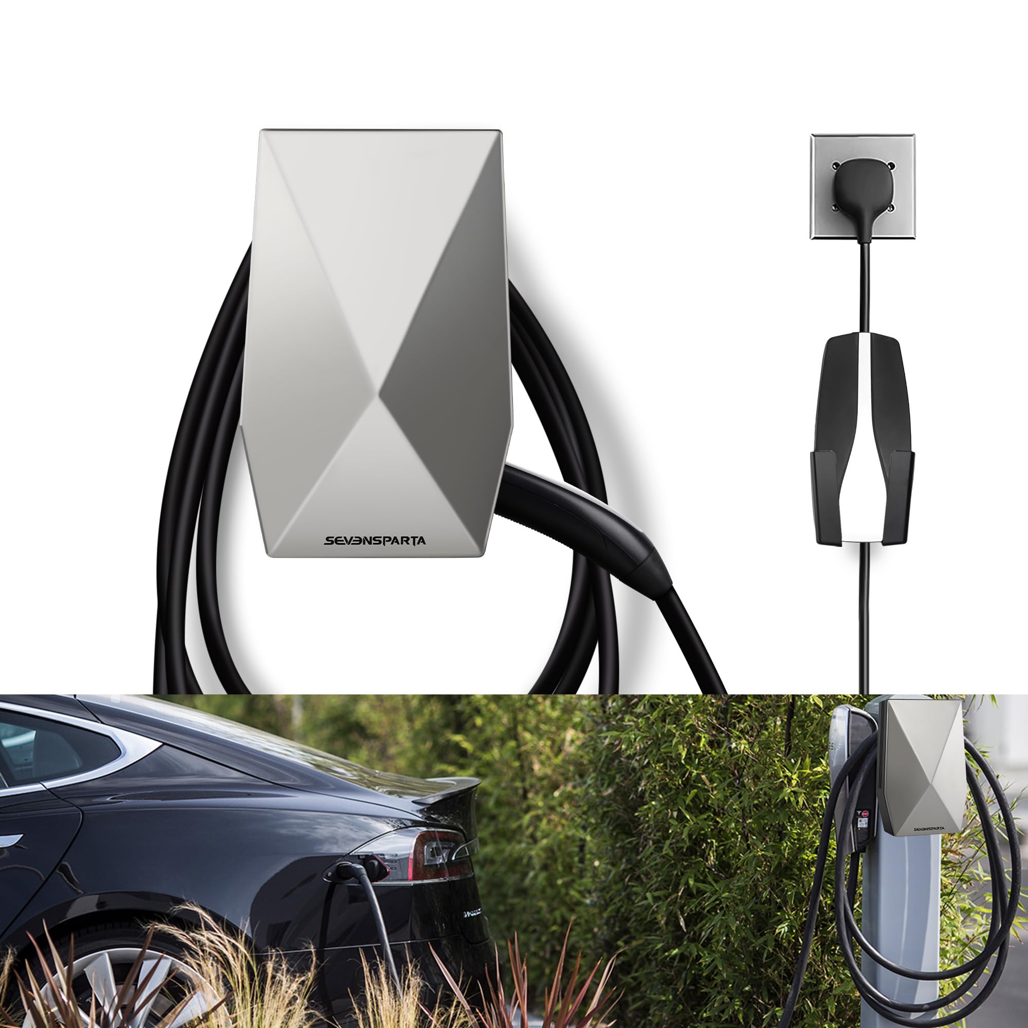 SEVEN SPARTA front view mounted showing tidy charger storage and space-saving