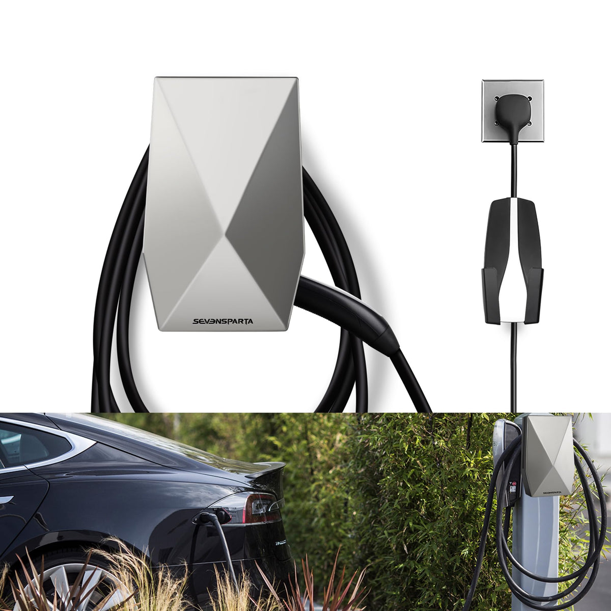 SEVEN SPARTA front view mounted showing tidy charger storage and space-saving