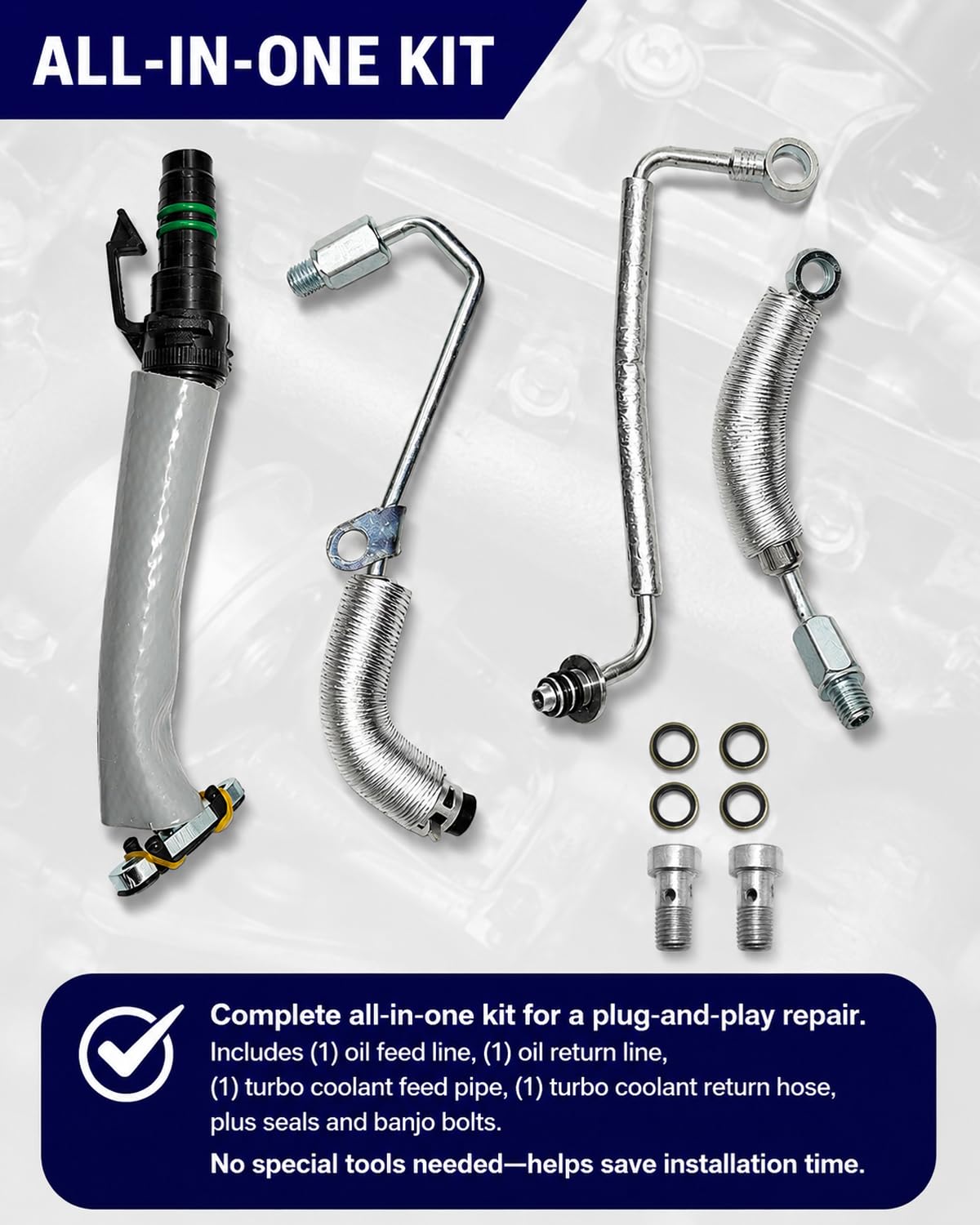 SevnYoko 8.5 inch coolant return hose displayed to show correct OEM length
