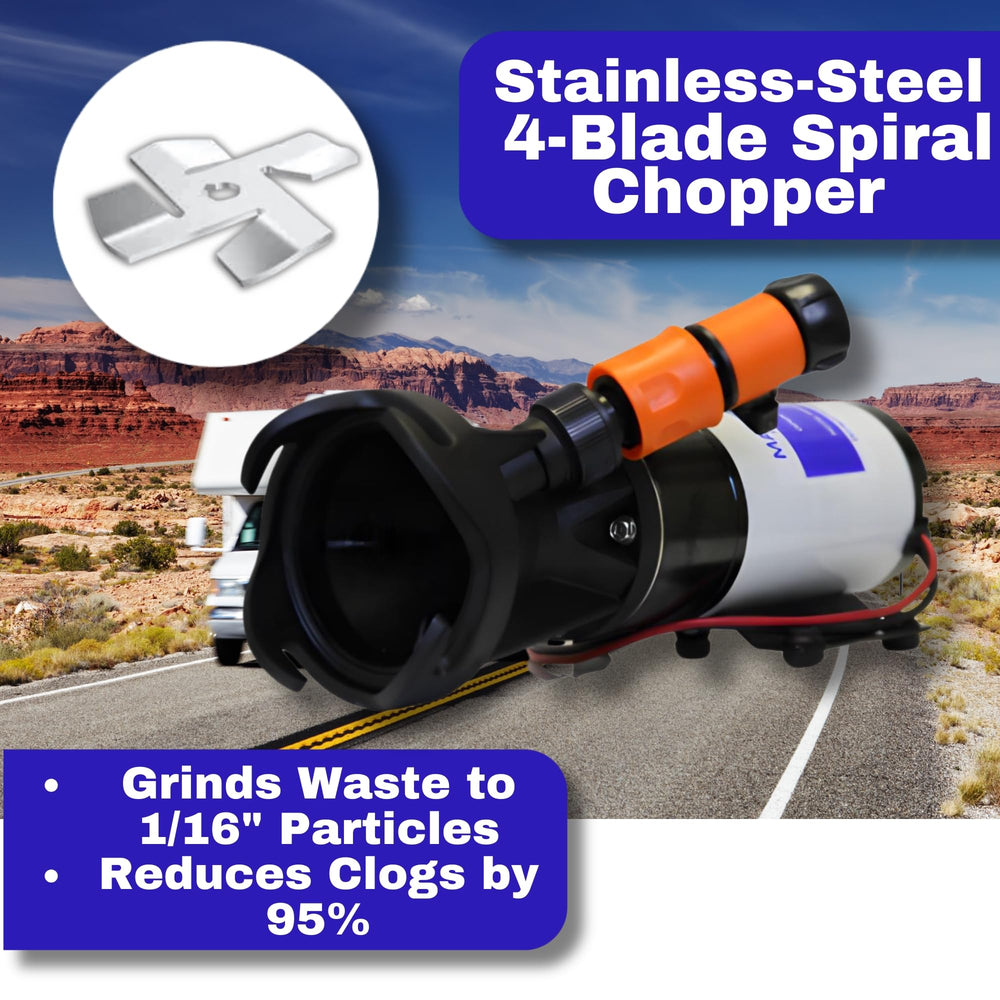 SewerFlo macro of spiral cutting blades that reduce clogs and improve flow