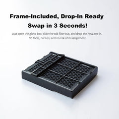 Sezfom filter media texture close-up showing dual-layer HEPA and carbon filtration benefits