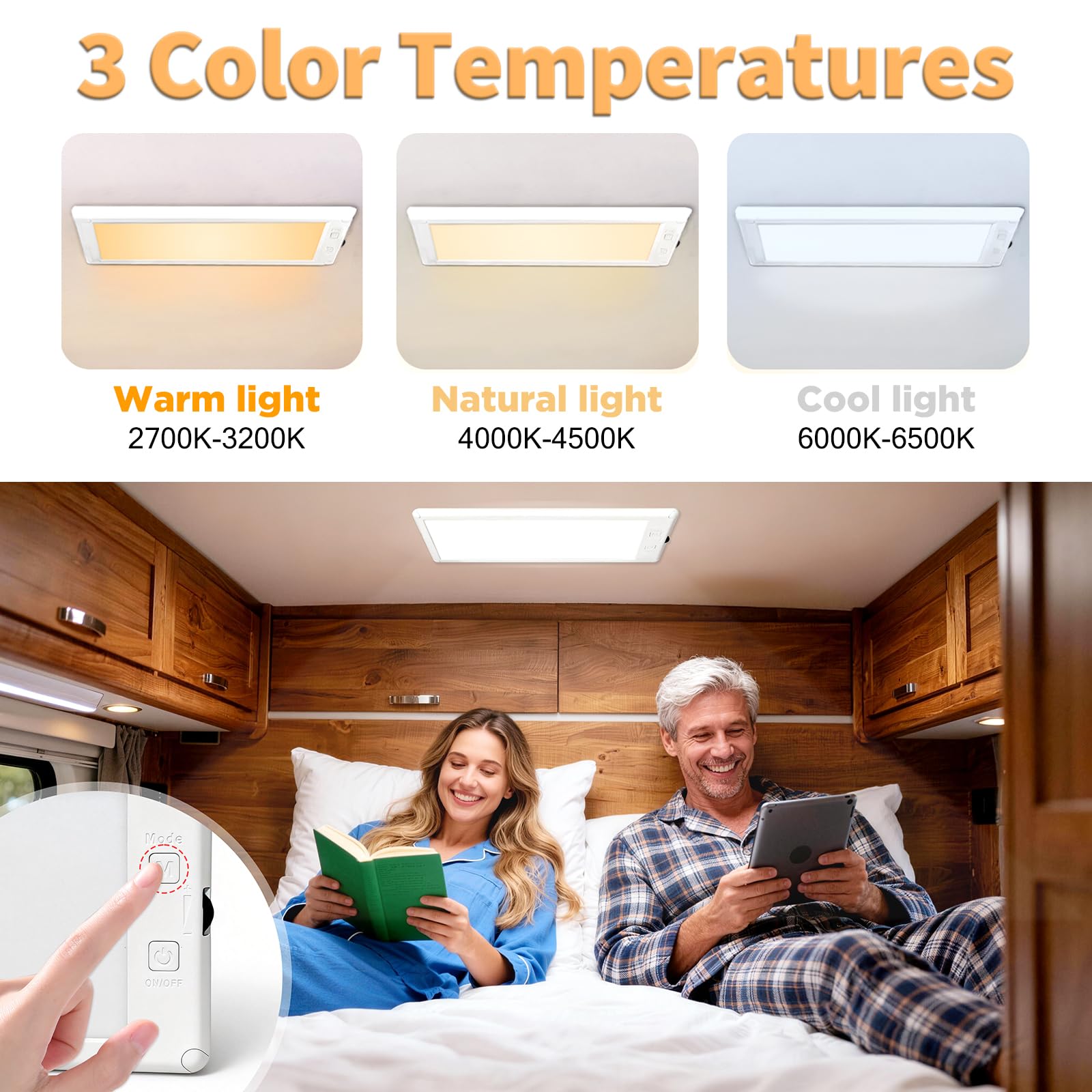 SFNN mounted in an RV ceiling providing even soft cabin light