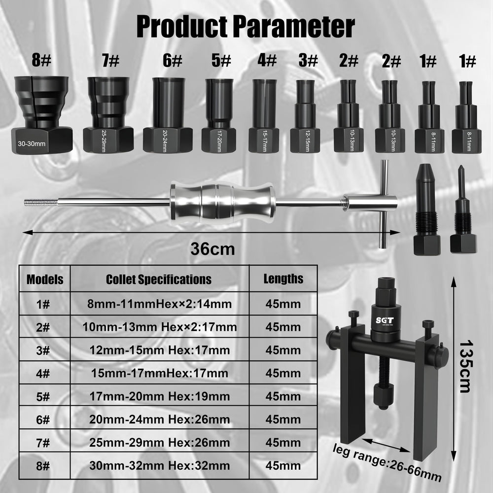SGT SUPER GARAGE TOOLS slide hammer and T-handle close-up for controlled extraction