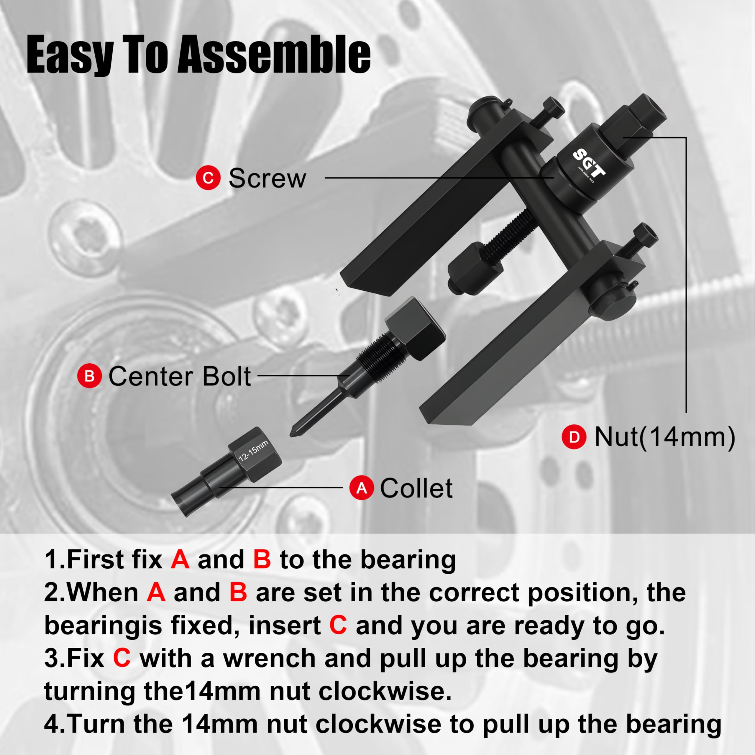 SGT SUPER GARAGE TOOLS center bolts and threaded adapters showing reliable connection strength