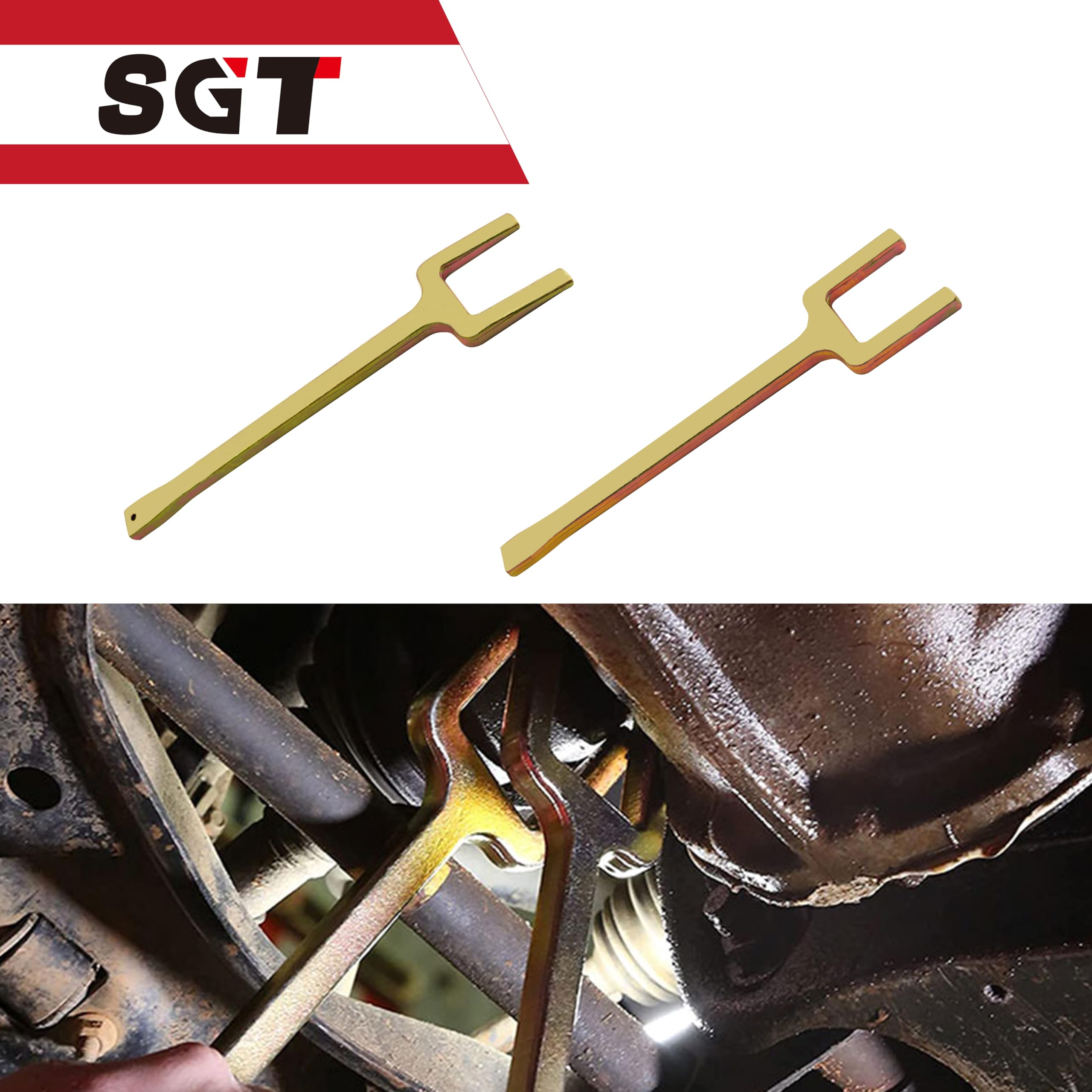 SGT SUPER GARAGE TOOLS wedge fork close-up showing tapered edge for secure leverage