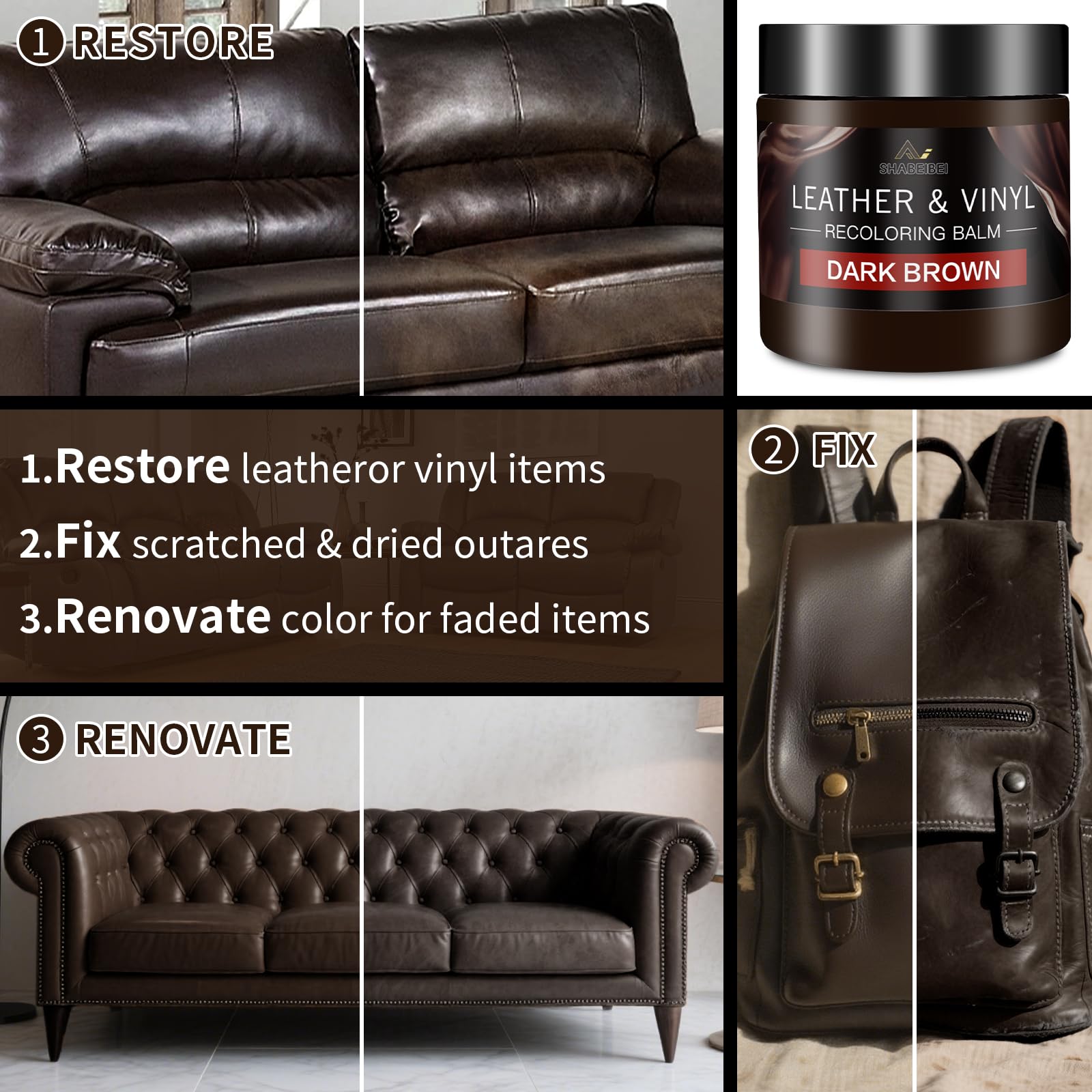 SHABEIBEI applying balm to sofa seat demonstrating easy DIY restoration
