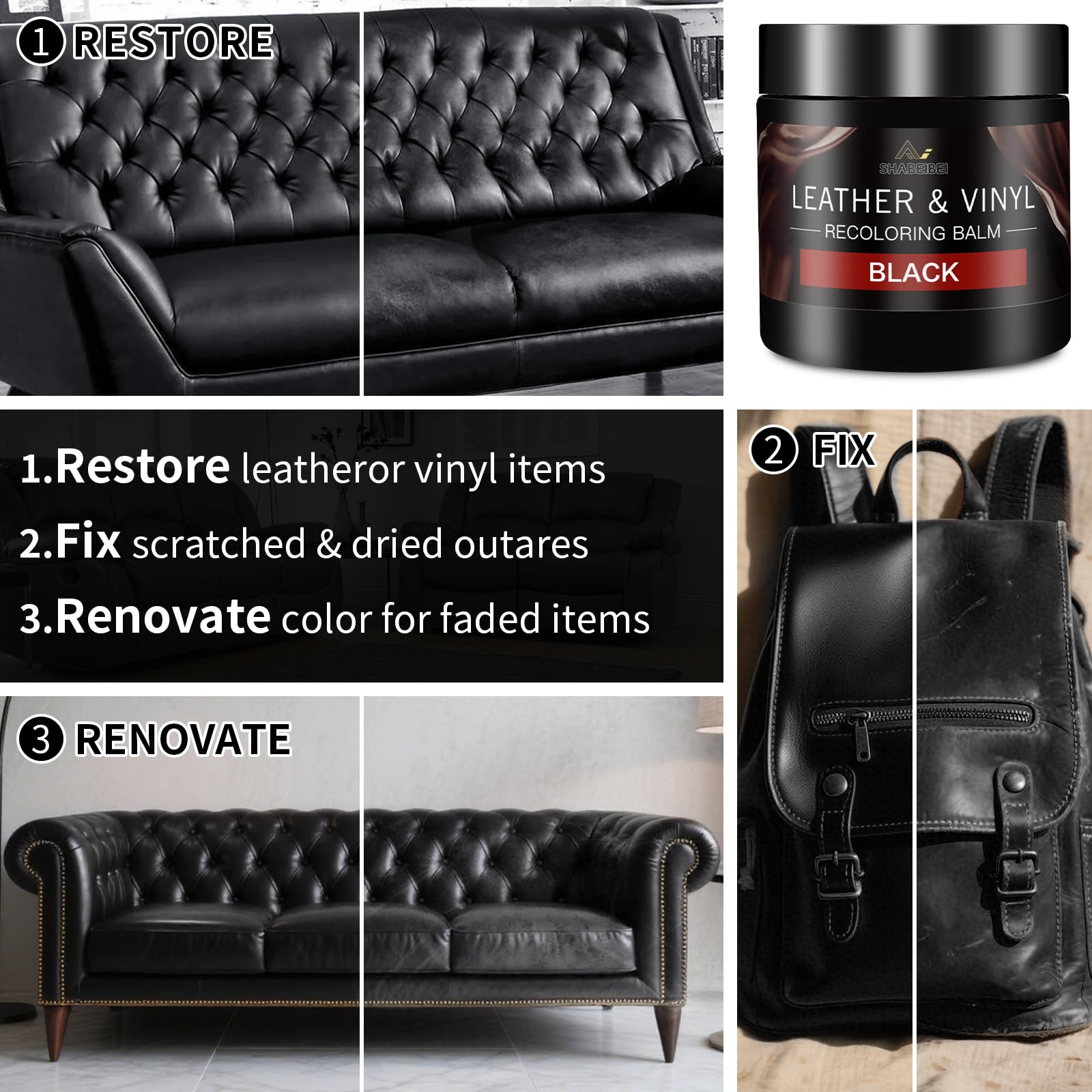 SHABEIBEI applying balm to sofa showing visible color restoration