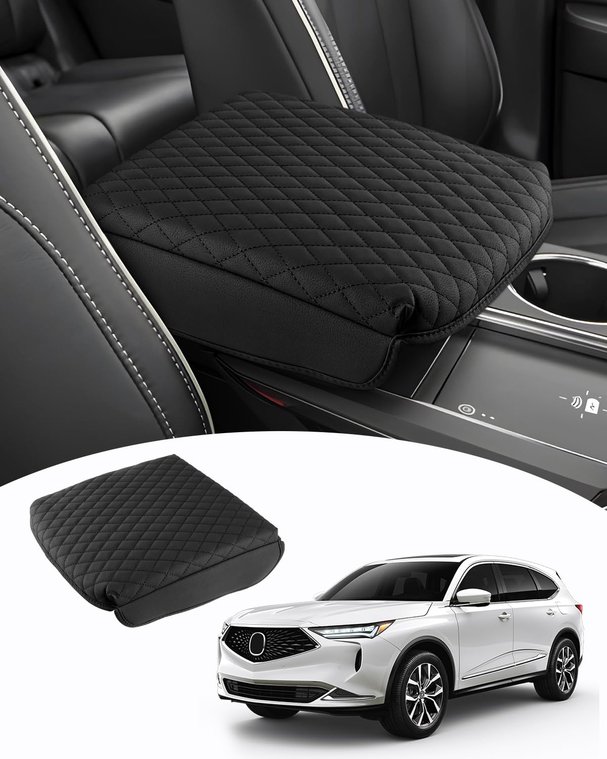Shademax front view showing fitted console cover, protects MDX armrest