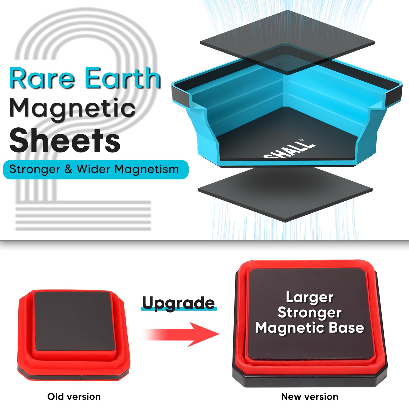 SHALL close-up of dual-sided magnetic base showing stronger, even retention of metal parts