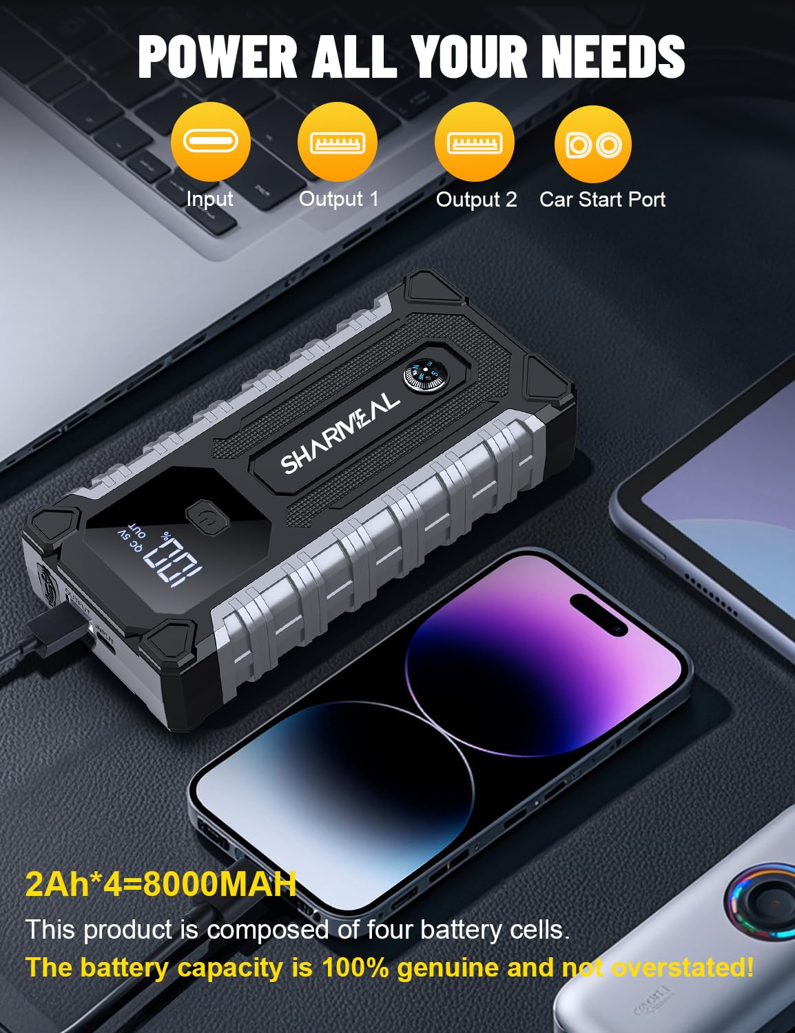 Sharmeal forced start button detail showing override control for starting fully drained batteries