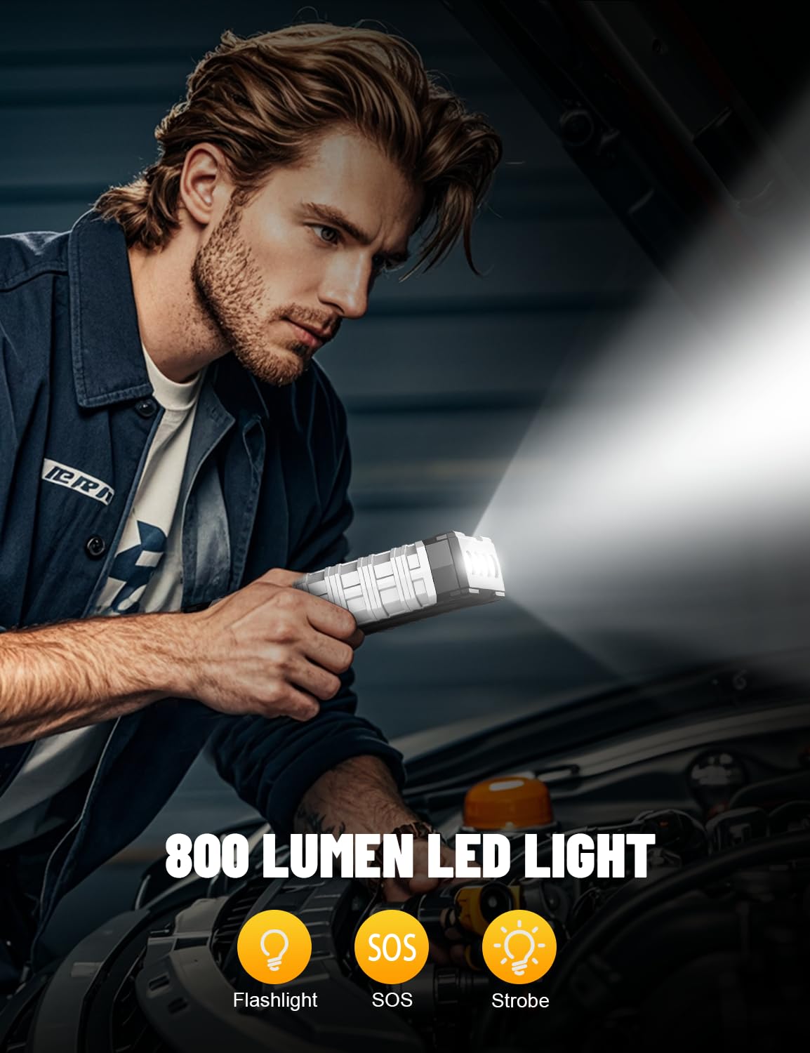Sharmeal LED flashlight in dark road use showing bright three-mode light for emergency illumination