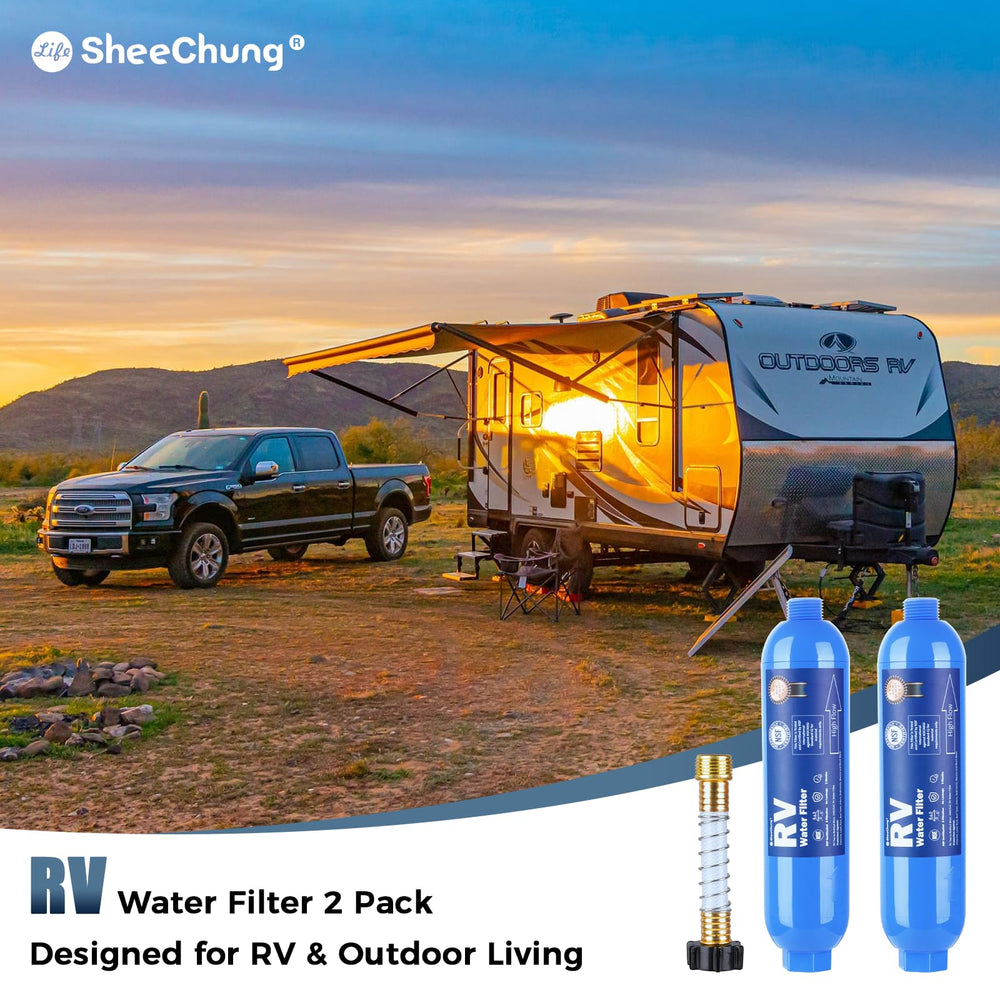 SheeChung lifestyle shot at camp kitchen showing cleaner drinking water