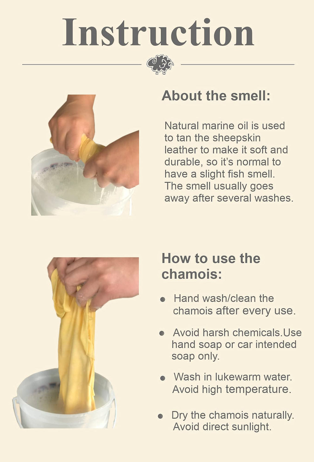 SHEEPSKIN ELITE chamois being wrung by hand to show easy water release