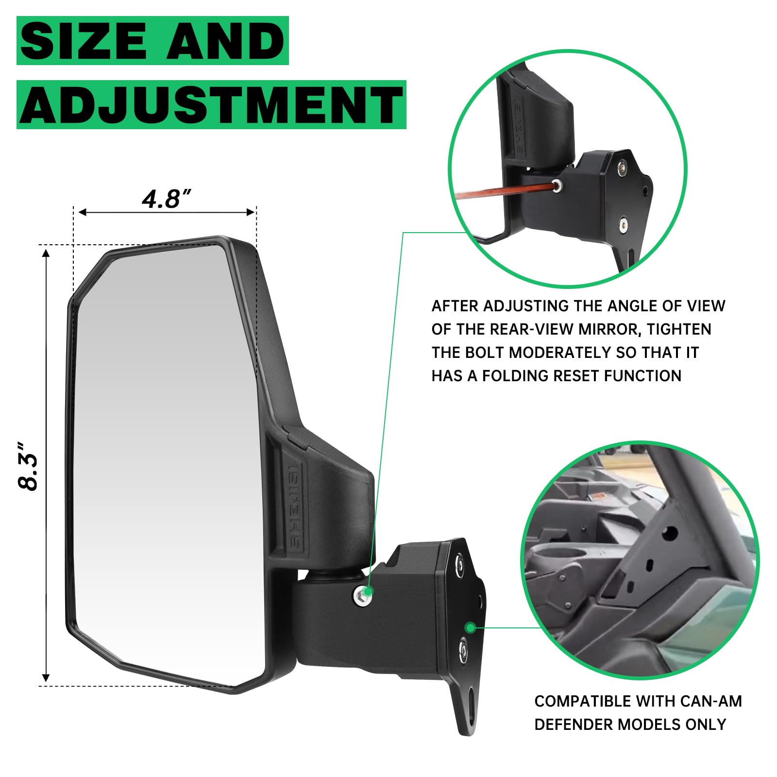 SHEJISI mirror mounted on half-door Defender improving rear visibility