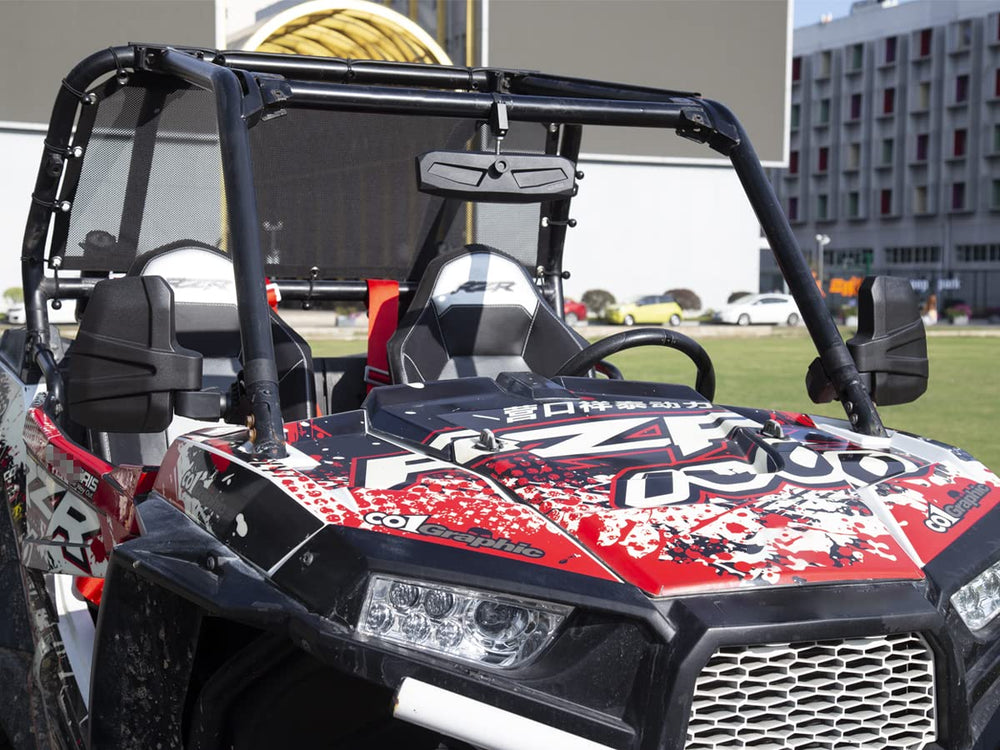 SHEJISI installed on Polaris RZR in outdoor setting showing improved rear visibility benefit