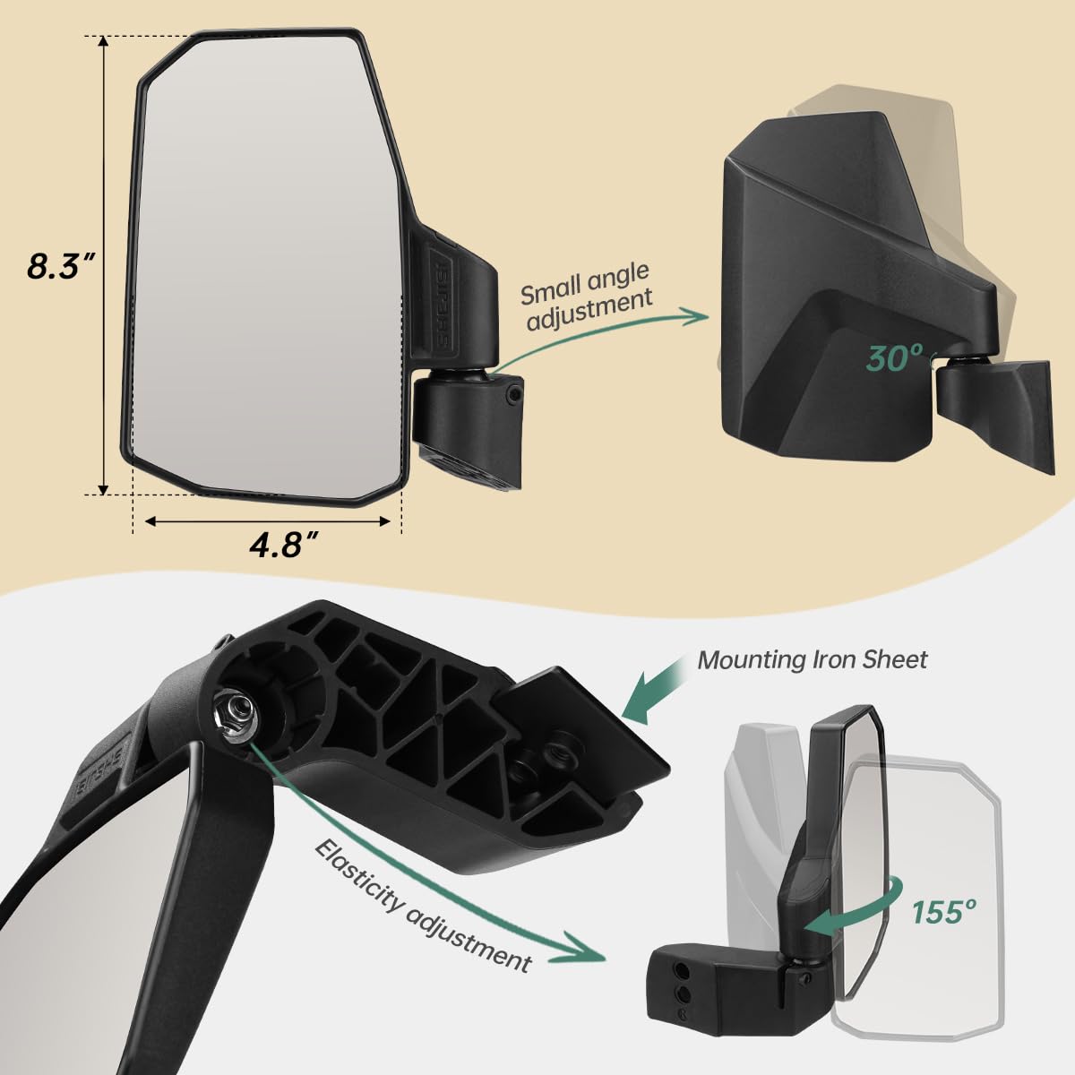 SHEJISI mirror folded against door showing low-profile clearance benefit