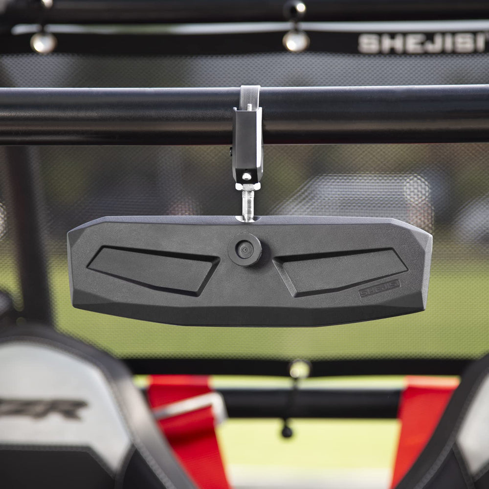 SHEJISI mirror next to ruler showing compact size and easy fit on roll cages benefit