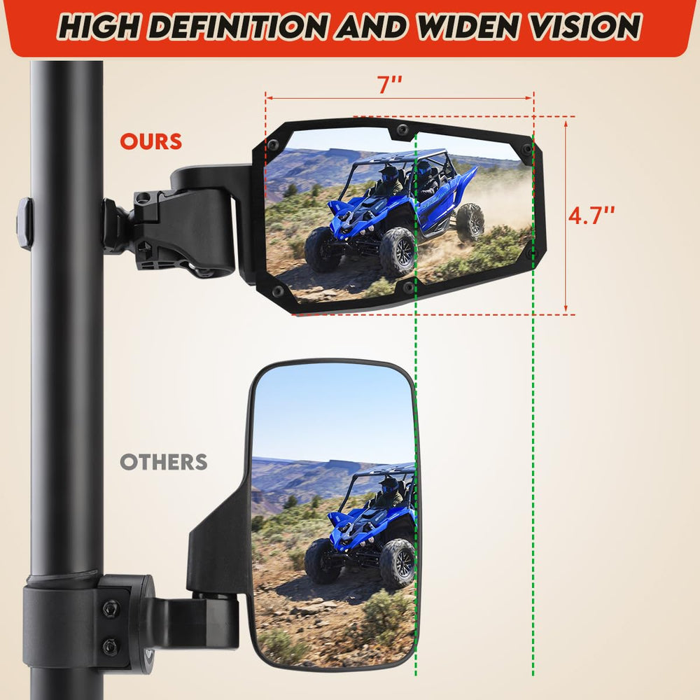 SHEJISI mirror beside a 1.5" and 2" roll bar for correct fit guidance