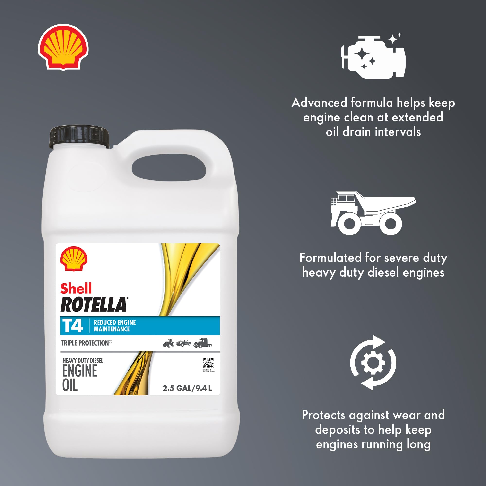 Shell Rotella T4 pouring action into funnel demonstrating easy pour and clean fill