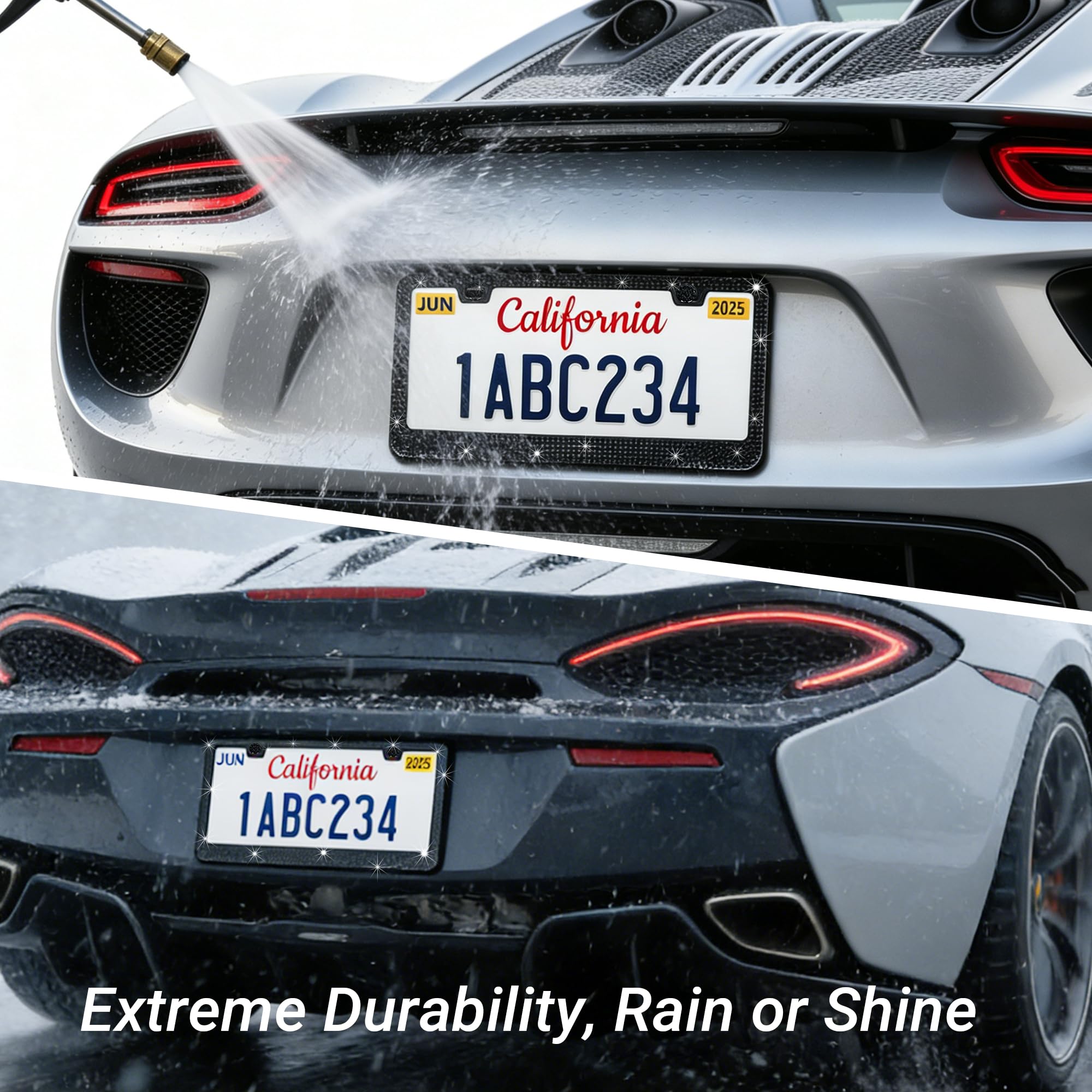 Shering installed on sedan rear plate demonstrating fit and instant vehicle styling