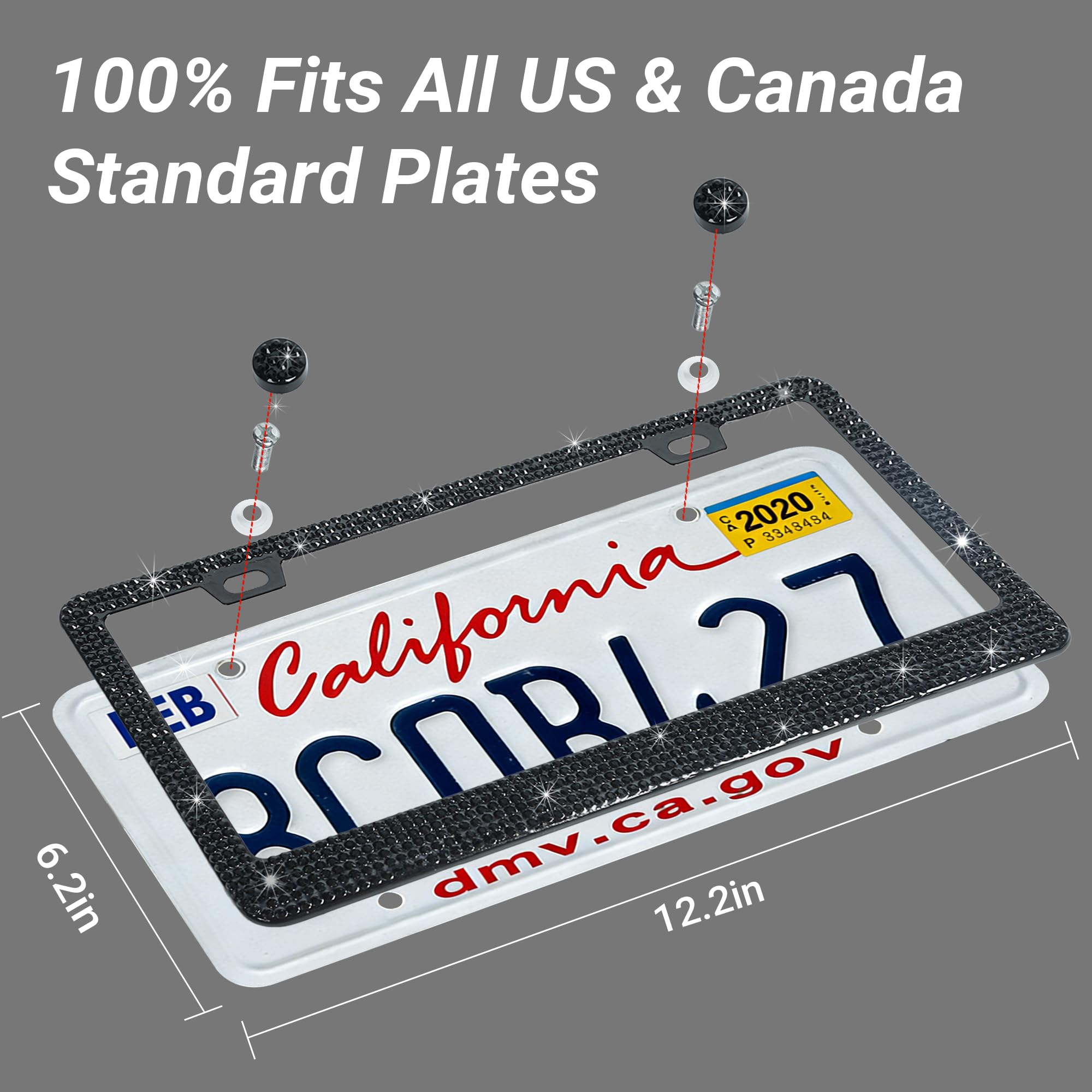 Shering size comparison with US license plate demonstrating standard fit and coverage
