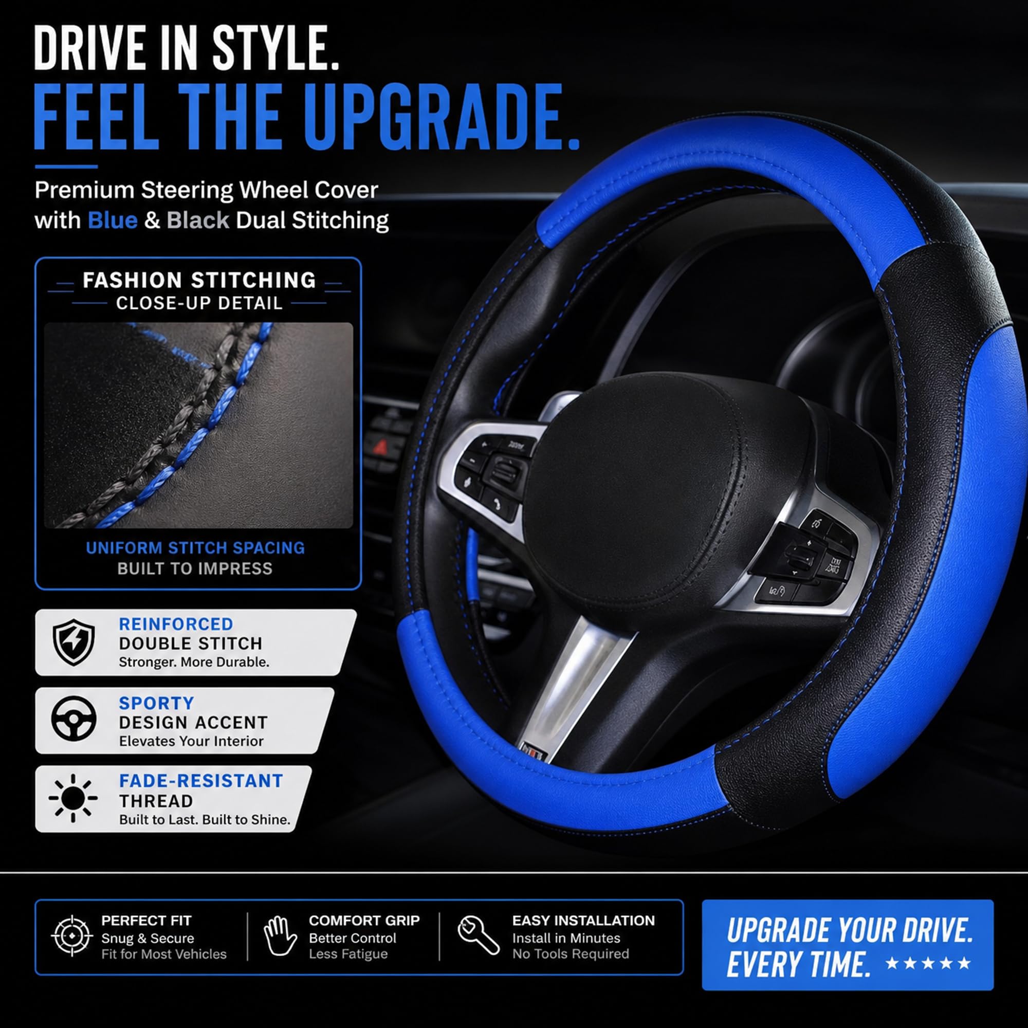 SHIAWASENA installed on a vehicle steering wheel, improved handling and control