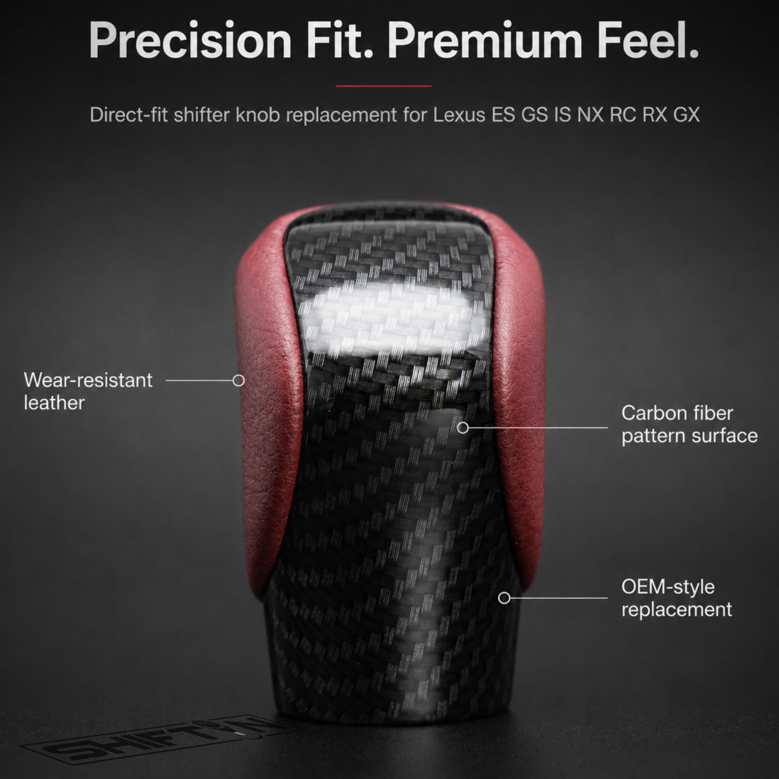 SHIFTIN close-up of carbon-fiber pattern delivering sporty texture and durability