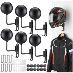 Shimeyao front view of six assembled wall mount racks showing organized helmets and space saving