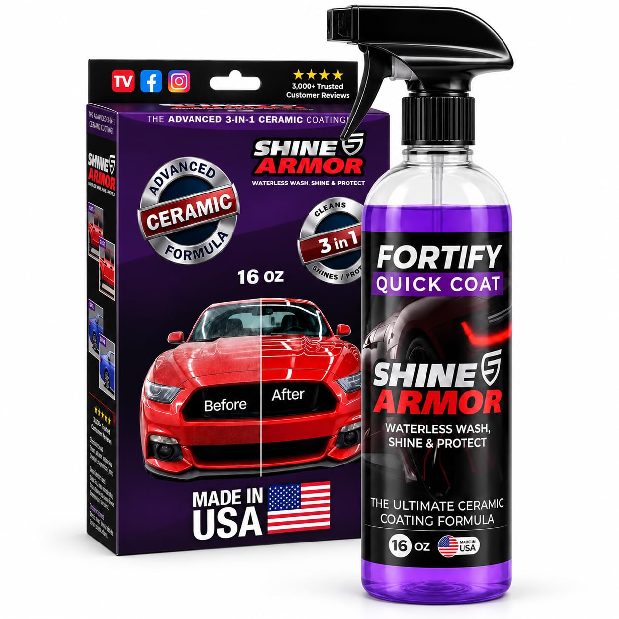 SHINE ARMOR front packaging showing bottle and label, highlights convenience