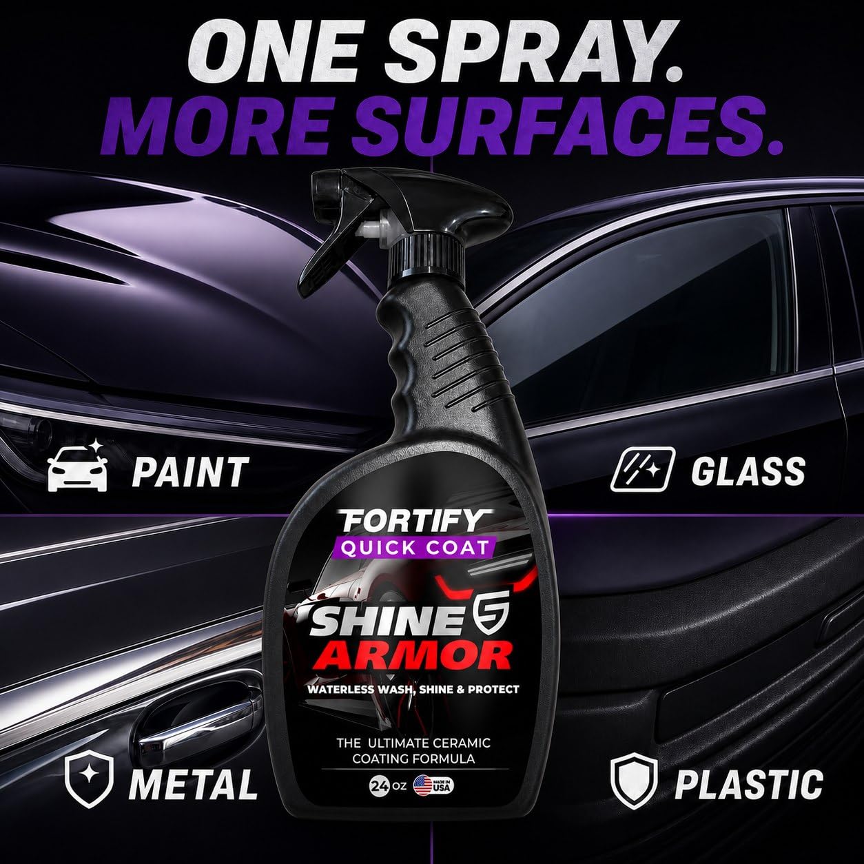 24oz SHINE ARMOR bottle beside a 20oz bottle showing larger, cost-saving size