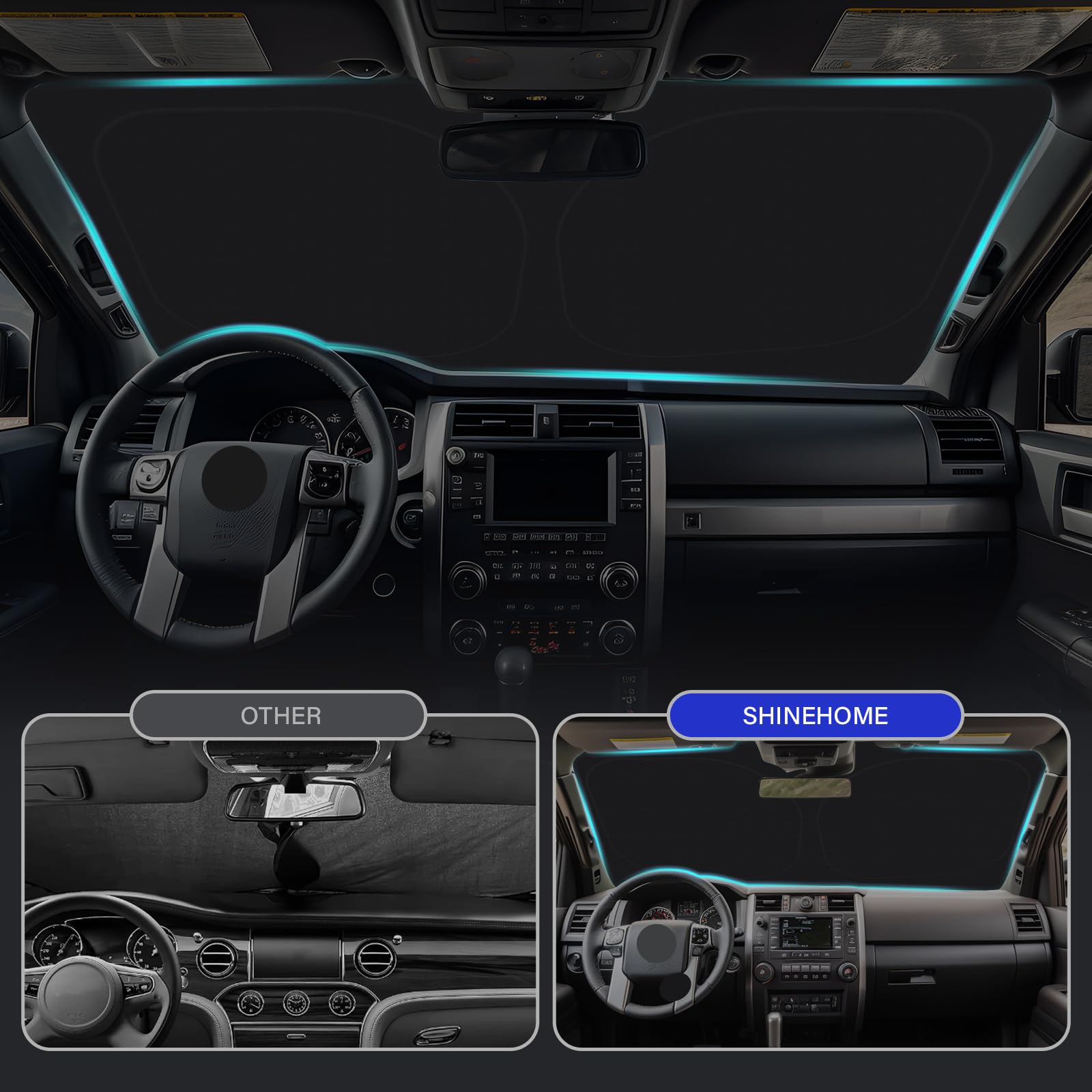 SHINEHOME view from inside showing dashboard coverage and UV protection benefit