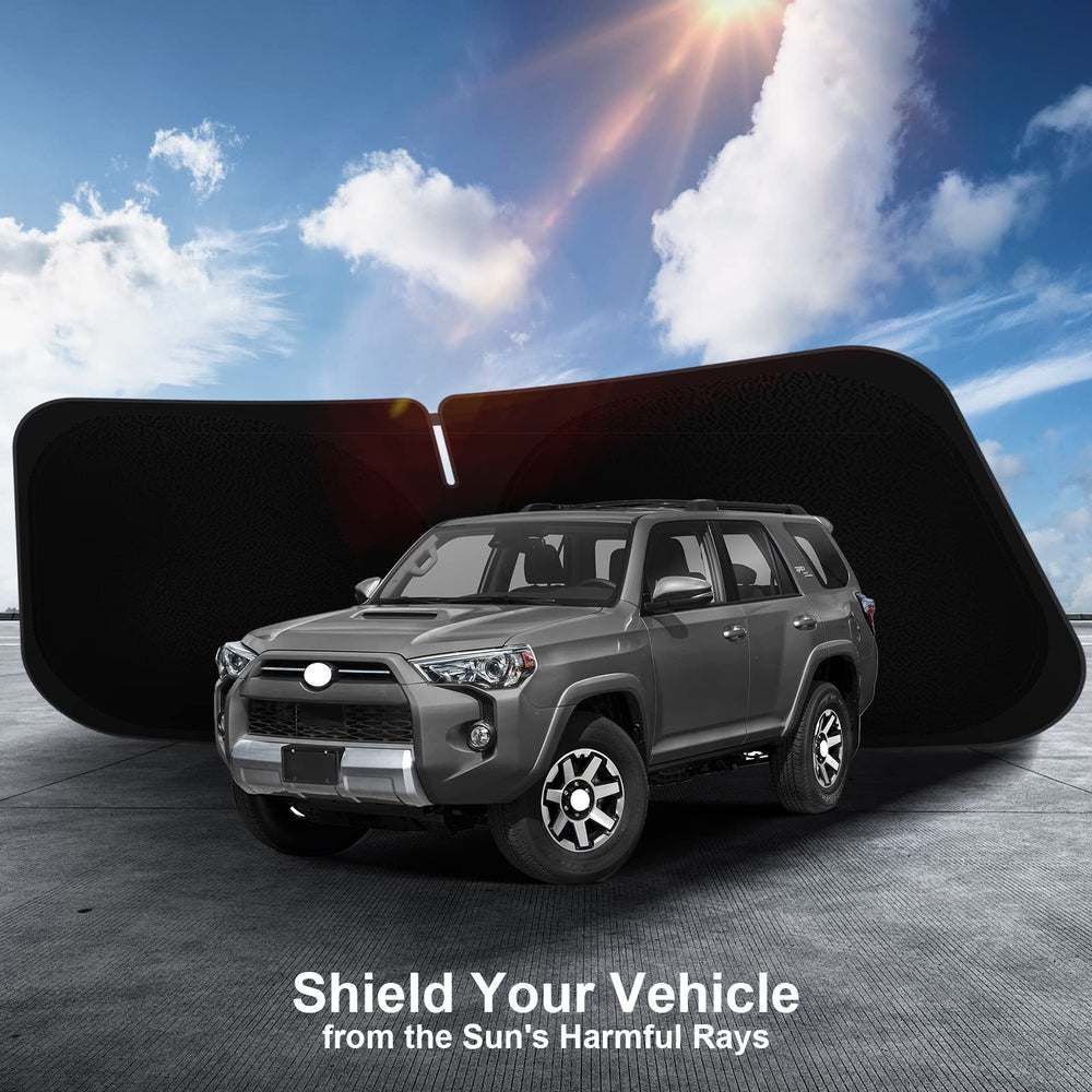 SHINEHOME lifestyle shot of parked 4Runner with shade protecting interior in sunny conditions