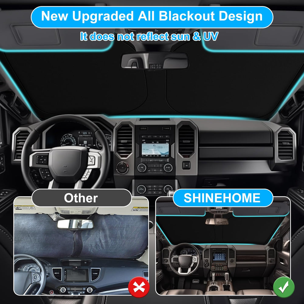 SHINEHOME sun shade secured under F150 visors for tool-free installation and stable placement