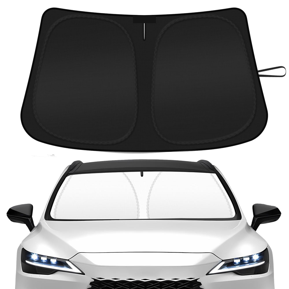 SHINEHOME front view showing custom-fit windshield coverage and sun protection