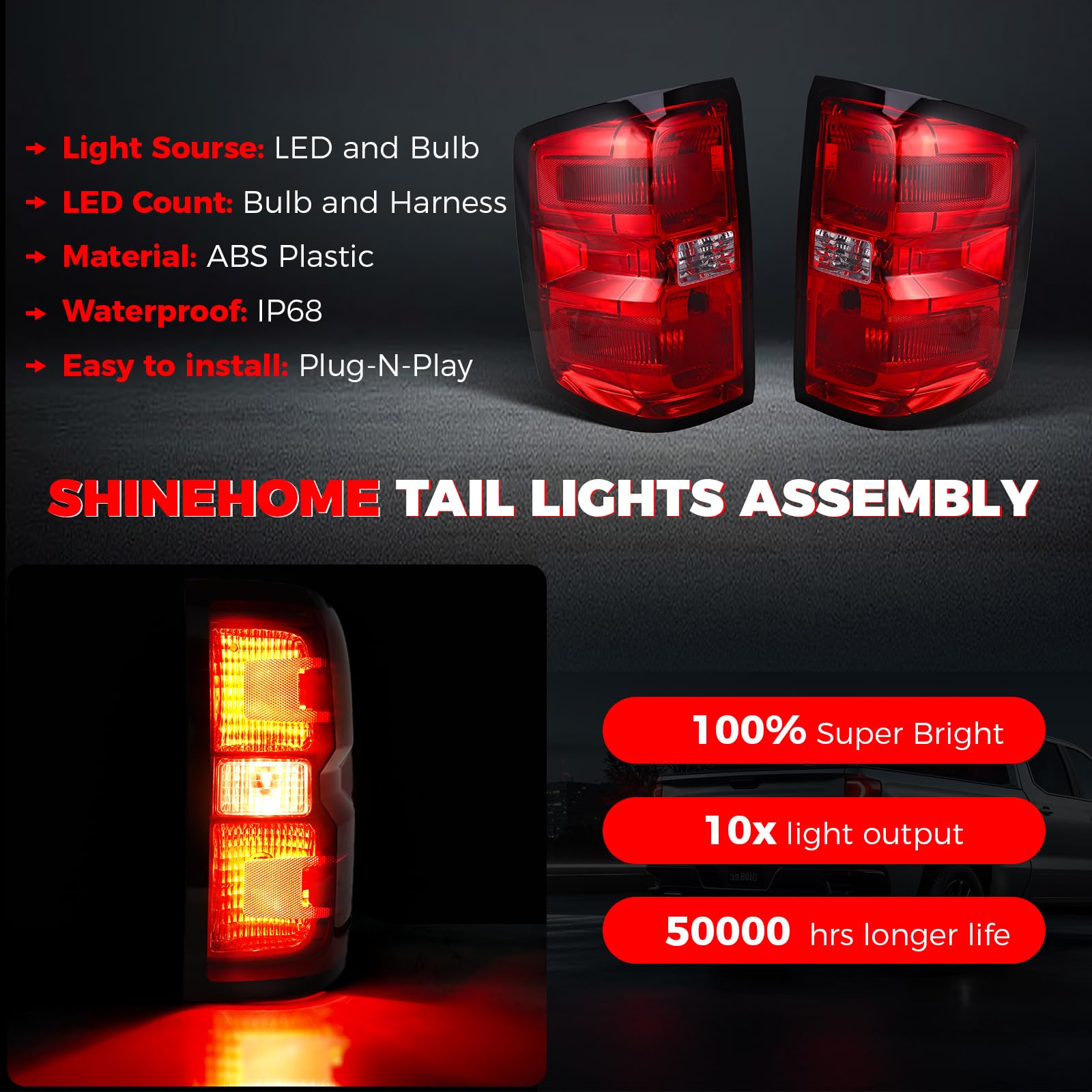 SHINEHOME nighttime illumination with bright brakes and clear turn signals