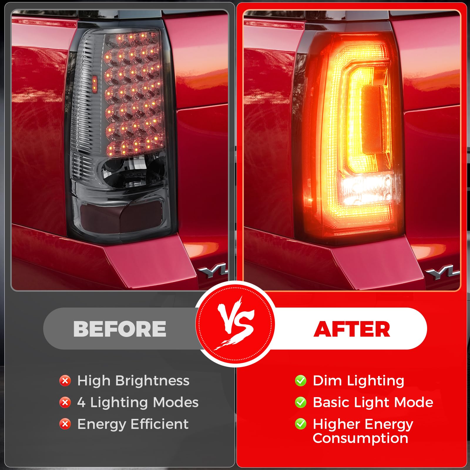 SHINEHOME tail light mounted on Yukon showing correct alignment and style
