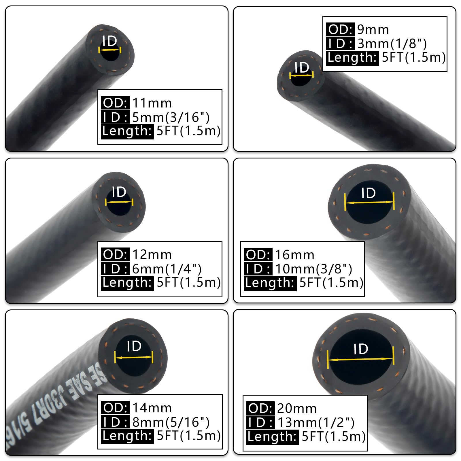 Shineyoo close-up of hose diameters, fast size selection benefit