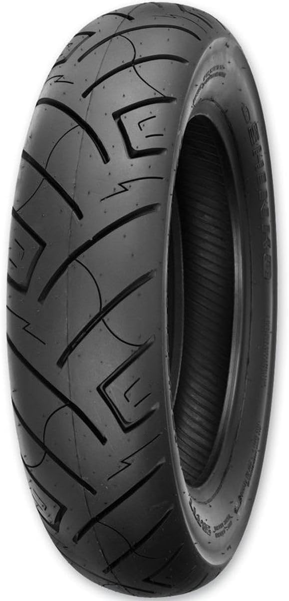 Shinko SR777 front view on rim showing size and rear fit, improves fit confidence
