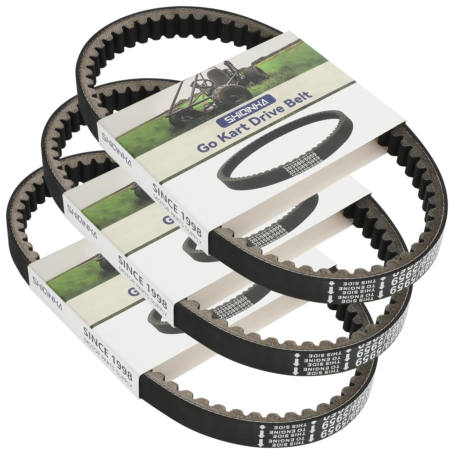 SHIQINHA front packaging showing 30-series 5959 belt set and model fitment benefit