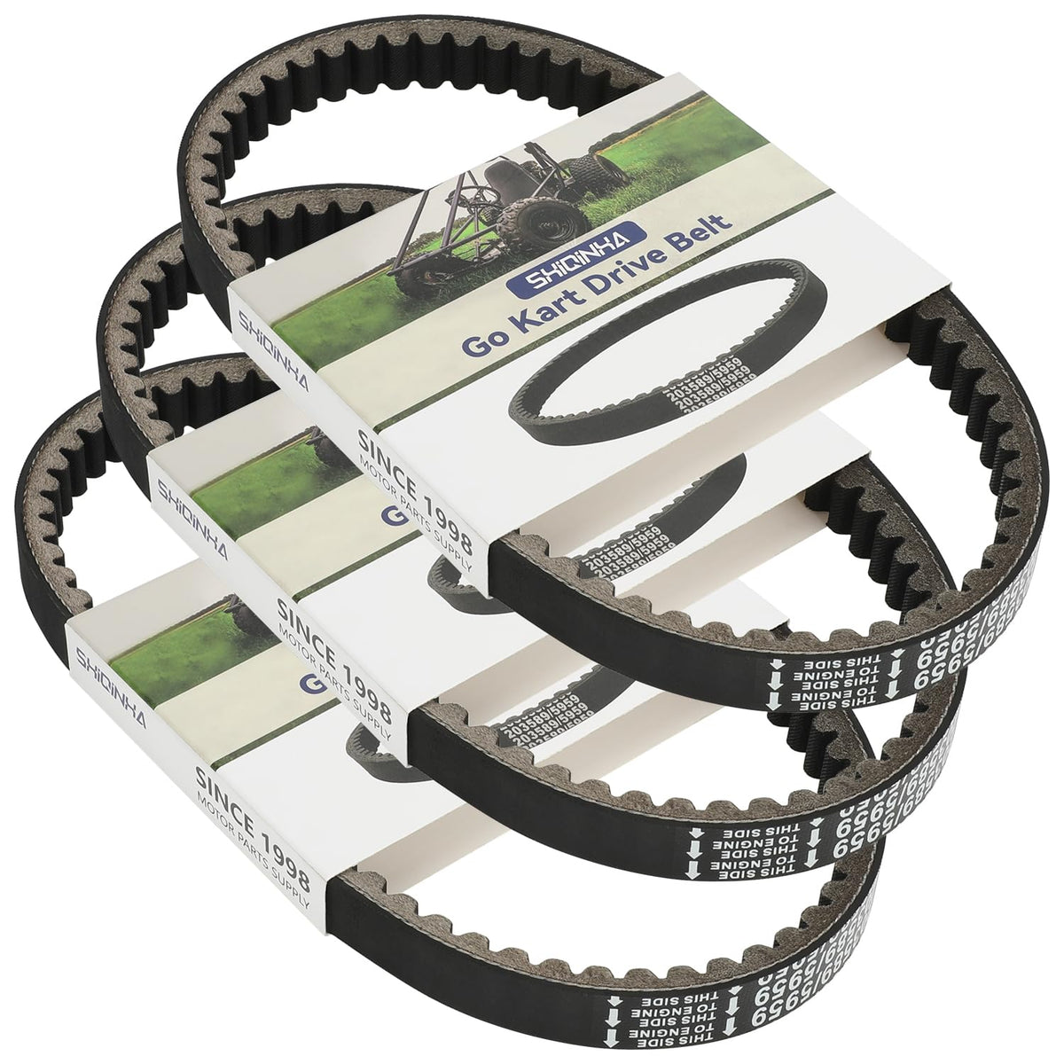 SHIQINHA front packaging showing 30-series 5959 belt set and model fitment benefit