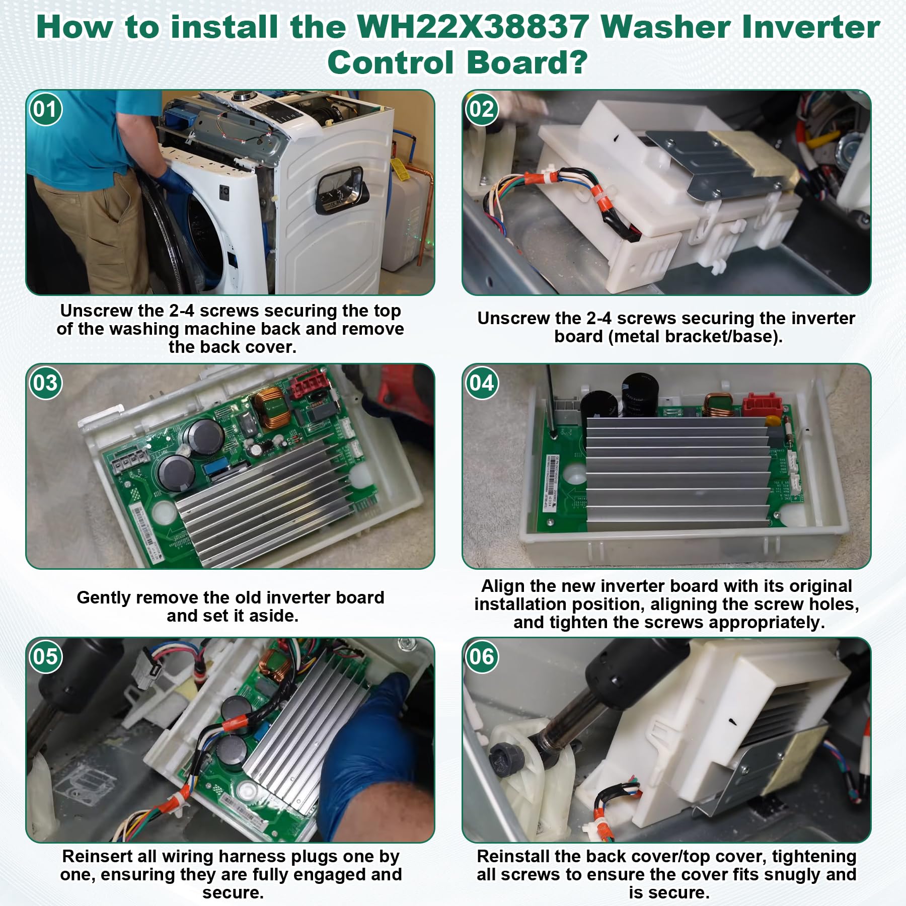 showingo technician replacing board in laundry setting saving repair time and cost