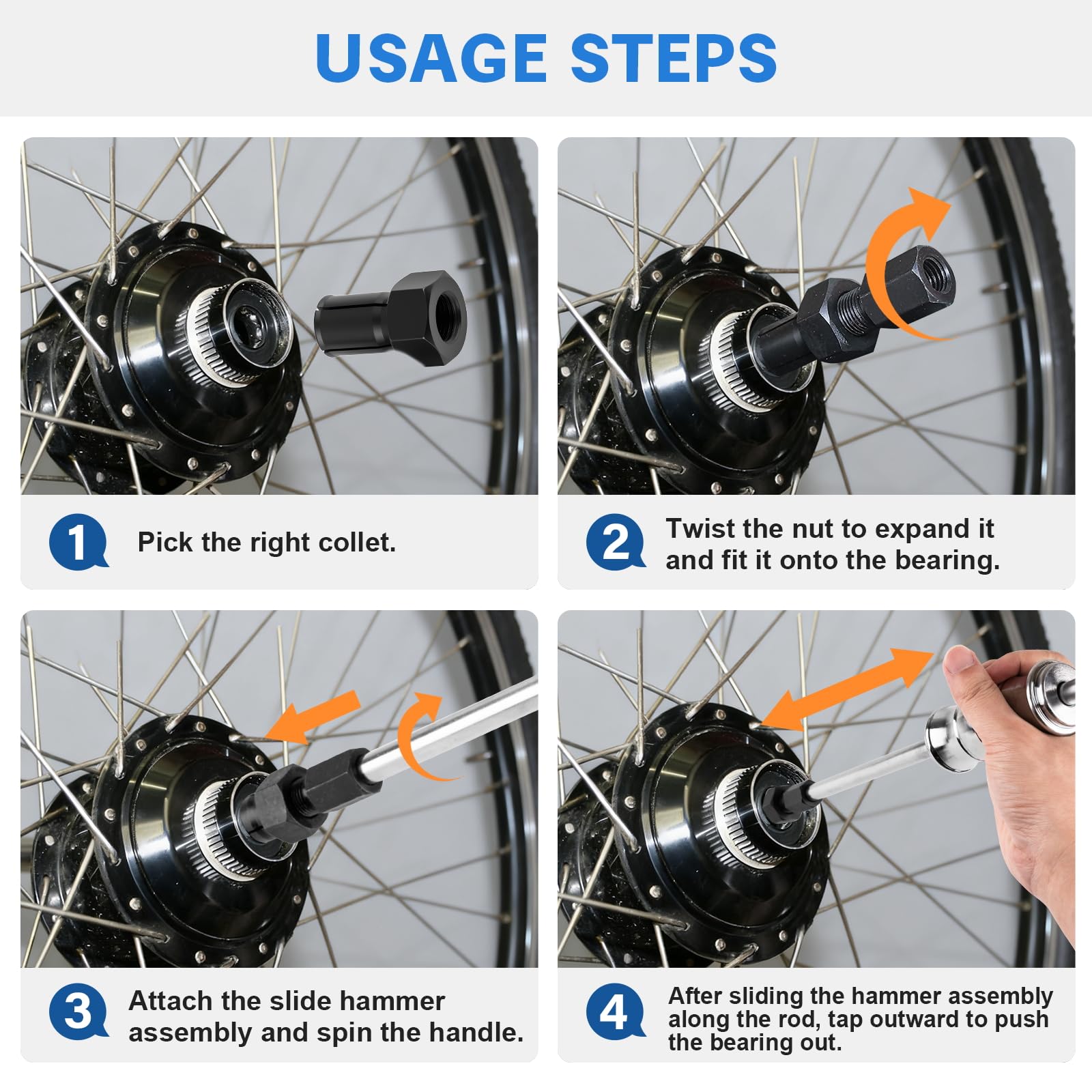 Siapupy tool in use removing a motorcycle wheel bearing illustrating practical application